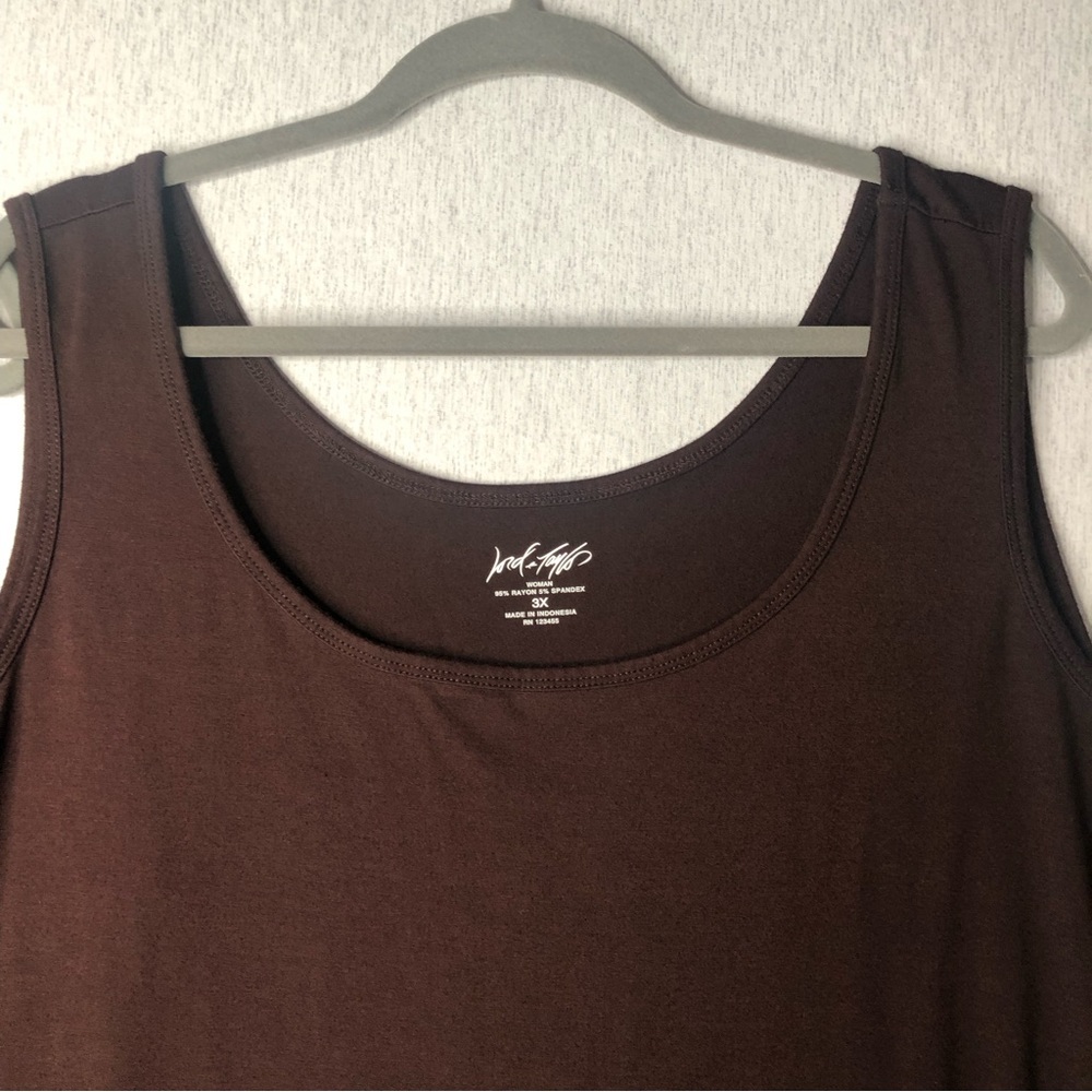 Lord Taylor Womens Tank Top Plus Size 3X LOT OF 2 Navy Blue Print & Brown Solid - Picture 8 of 13